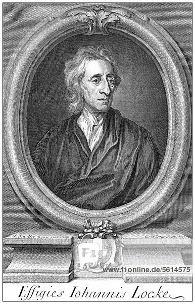 Historischer Druck aus dem 19. Jahrhundert  Portrait von John Locke  1632 - 1704  ein englischer Philosoph