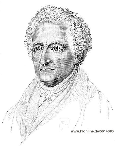 Historische Zeichnung aus dem 19. Jahrhundert  Portrait von 1832  Johann Wolfgang von Goethe  1749 - 1832  ein deutscher Dichter
