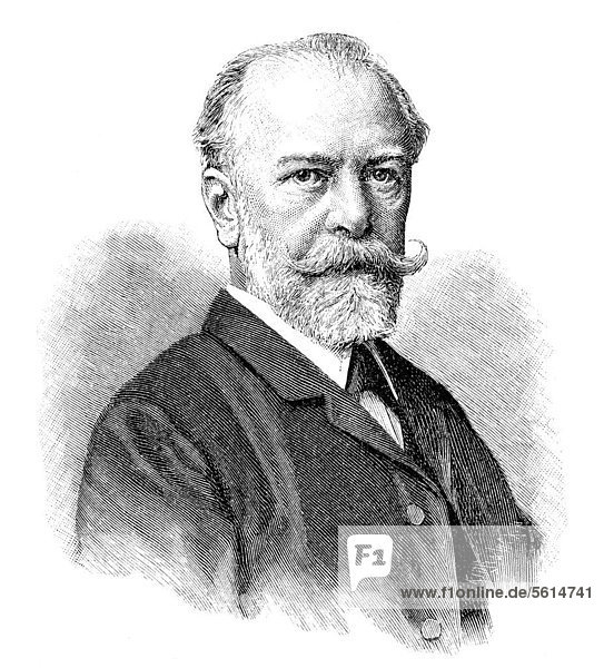 Historische Zeichnung aus dem 19. Jahrhundert  Portrait von Julius Wolff  1834 - 1910  ein deutscher Dichter und Schriftsteller
