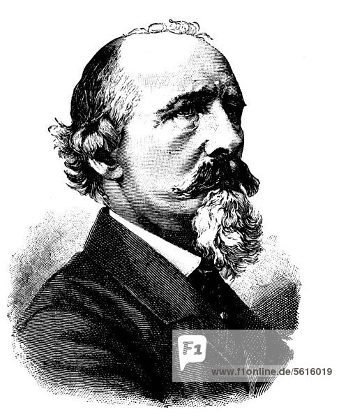 Franz Emanuel August Geibel  1815 - 1884  ein deutscher Lyriker  historische Illustration  Holzstich  ca. 1888