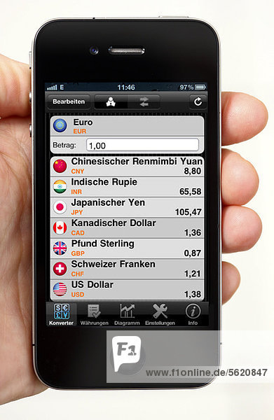 Iphone  Smartphone  App auf dem Display  Währungsumrechner