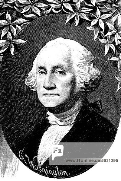 George Washington  1732 - 1799  first President of the United States of America from 1789 to 1797  historic wood engraving  about 1897