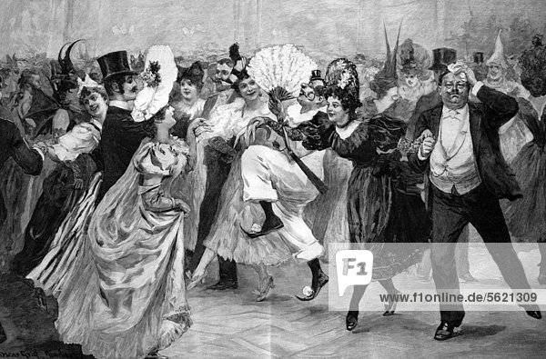 Francaise  dance at the carnival  historic wood engraving  about 1897