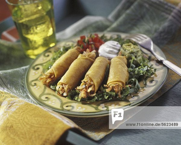 Grilled Chicken Taquitos with Guacamole and Sour Cream