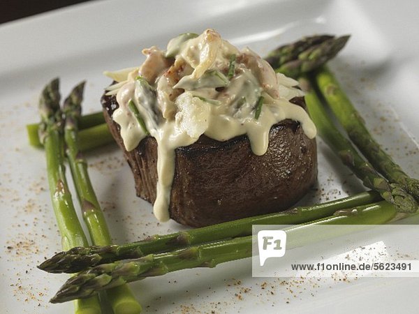 Beef Fillet Topped with Crawfish Hollandaise Sauce  With Asparagus