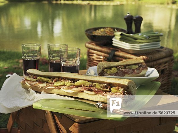 Picnic at the lake with Muffuletta (round Sicilian sesame bread) sandwiches