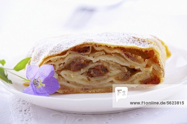 Ein Stück Apfelstrudel mit Puderzucker