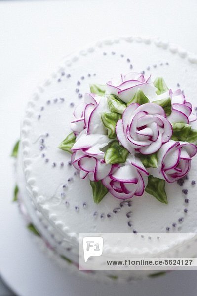 Flowers on the Top of a Decorated Cake