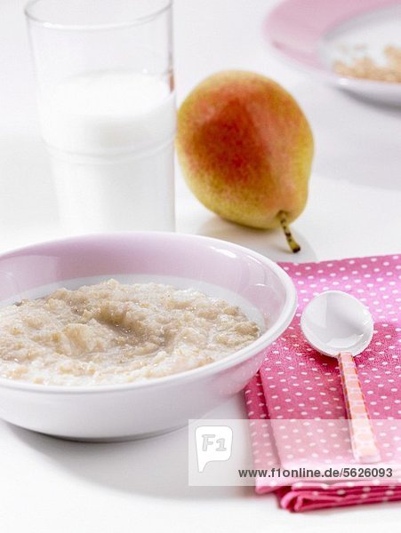 Rice pudding and a pear