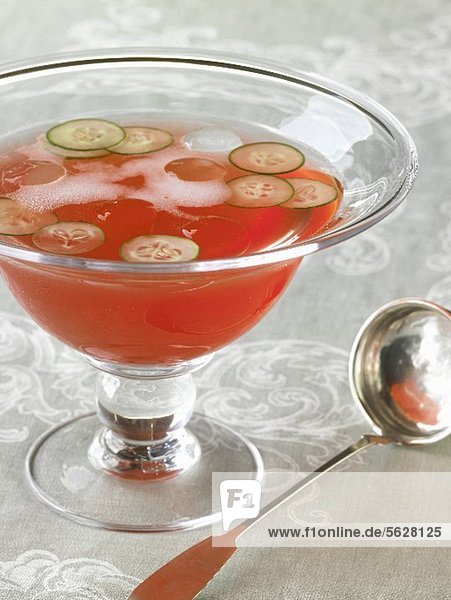 Venetian Punch Royale with Sliced Cucumbers in Punch Bowl