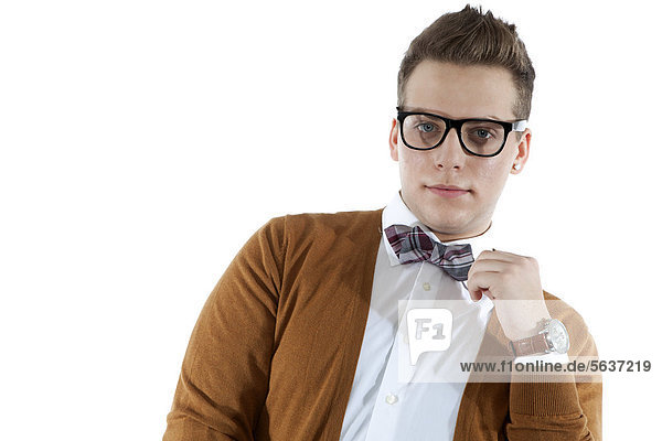 Young man with glasses and a bow tie  portrait