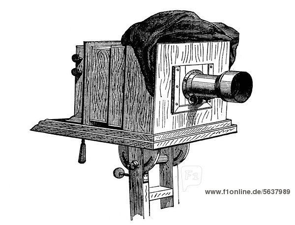 Camera  plate camera  historical wood engraving  circa 1888