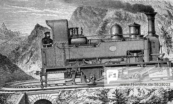 Mountain railway based on the Fell mountain railway system  historical wood engraving  circa 1888