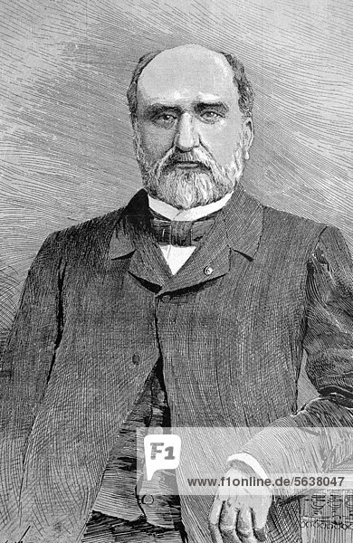 Eudore Pirmez  1830 - 1890  belgischer Staatsmann  historischer Holzstich  ca. 1888