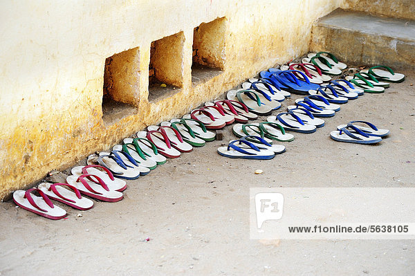 Shoes  flip-flops lying in front of a monastery in Bagan  Burma  Myanmar  Southeast Asia  Asia