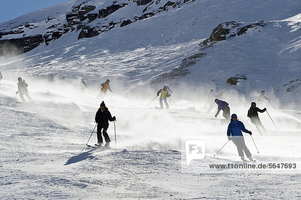 Skiers  Tignes  Val d'Isere  Savoie  Alps  France  Europe