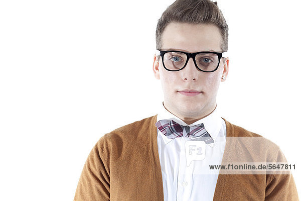 Young man wearing glasses and a bow tie  portrait