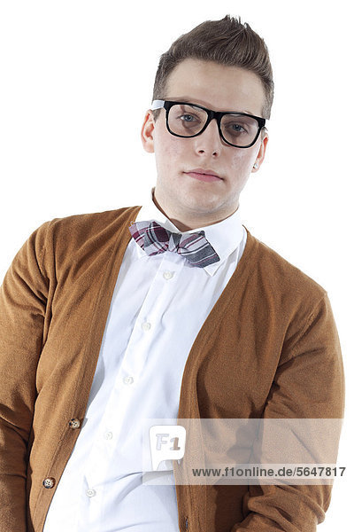 Young man wearing glasses and a bow tie  portrait