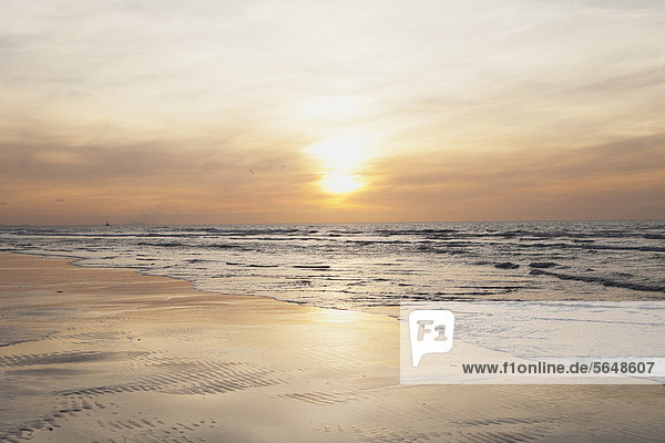 Belgien  Flandern  Blick auf den Strand bei Sonnenuntergang