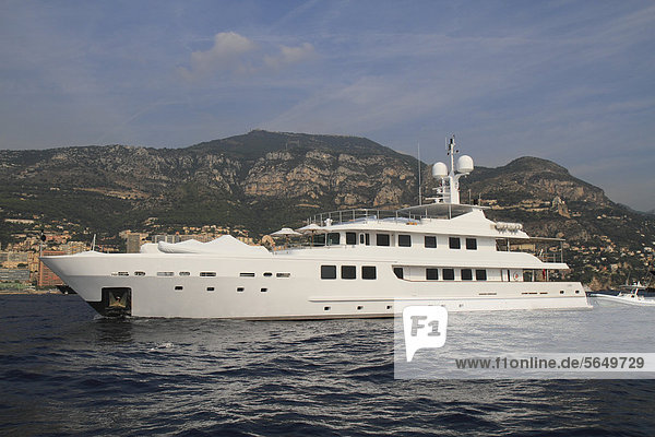 Motor yacht  Out  built by AMTEC  length of 47 metres  built in 2002  anchored off Monaco  CÙte d'Azur  France  Mediterranean  Europe