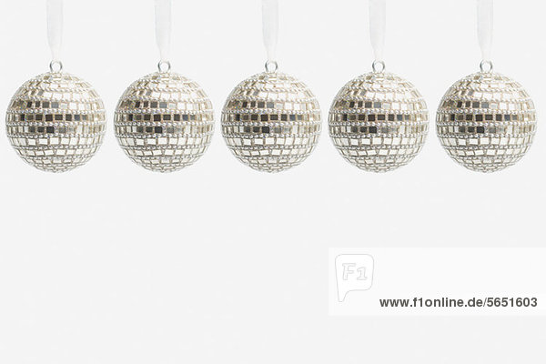 Five disco ball christmas baubles