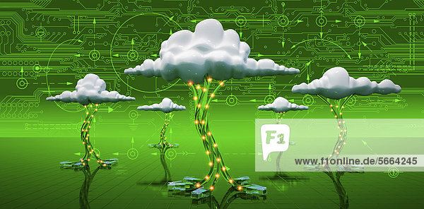 Cloud Computing mit USB-Kabeln und Platinen