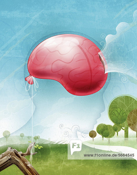 Luft entweicht aus einem Ballon-Gehirn
