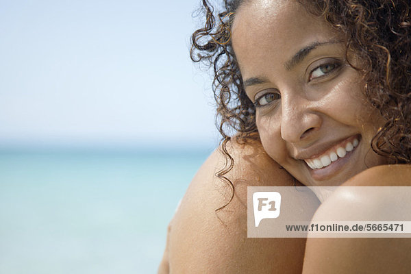 Woman at the beach  smiling  portrait