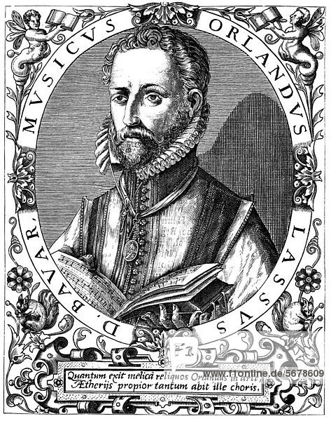Historic drawing from the 19th century  portrait of Orlandus Lassus  also known as Orlando di Lasso  Orlande or Roland de Lassus  1532 - 1594  a High Renaissance composer
