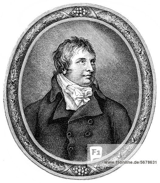 Historische Zeichnung aus dem 19. Jahrhundert  Portrait von Johann Ludwig Dussek  1761 - 1812  ein tschechischer Pianist und Komponist