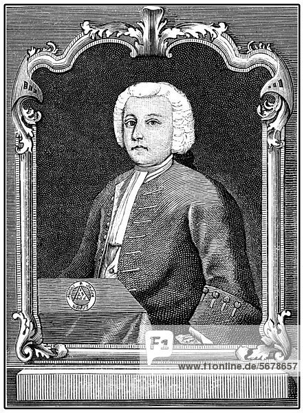 Historic drawing from the 19th century  portrait of Christoph Gottlieb Schroeter  1699 - 1782  a German composer
