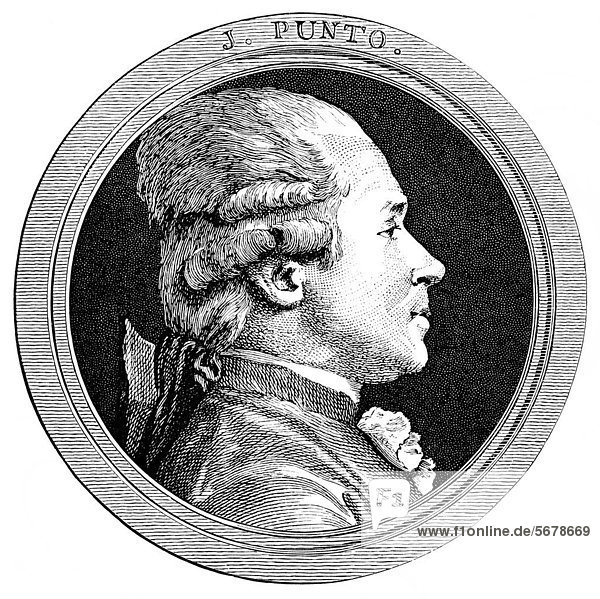 Historische Zeichnung aus dem 19. Jahrhundert  Portrait von Anton Joseph Hampel  1710 - 1771  ein deutscher Hornist und Komponist
