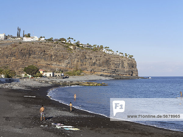 Beach with the Hotel Jardin Tecina on the cliffs  Playa de Santiago  La Gomera  Canary Islands  Spain  Europe  PublicGround