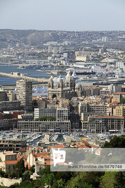 Frankreich Europa Hügel Kirche Ansicht Marseille