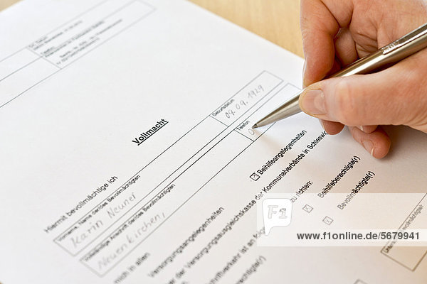 Power of attorney form is being completed  Germany  Europe