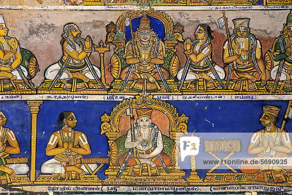 Wandmalerei im Chola-Stil  Brihadisvara oder Brideshwarar Shiva Tempel  Tanjore oder Thanjavur  Tamil Nadu  Südindien  Indien  Asien