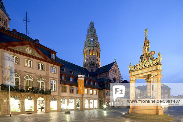 Marktbrunnen und Hoher Dom zu Mainz  St. Martin  Mainz  Rheinland-Pfalz  Deutschland  Europa  ÖffentlicherGrund