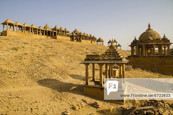 India  Rajasthan  Jaisalmer  View of Bada Bagh Cenotaphs