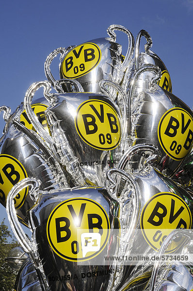 Balloons with the Borussia Dortmund logo  memorabilia  championship celebrations  cup celebrations  football club BVB Borussia Dortmund  Dortmund  North Rhine-Westphalia  Germany  Europe  PublicGround