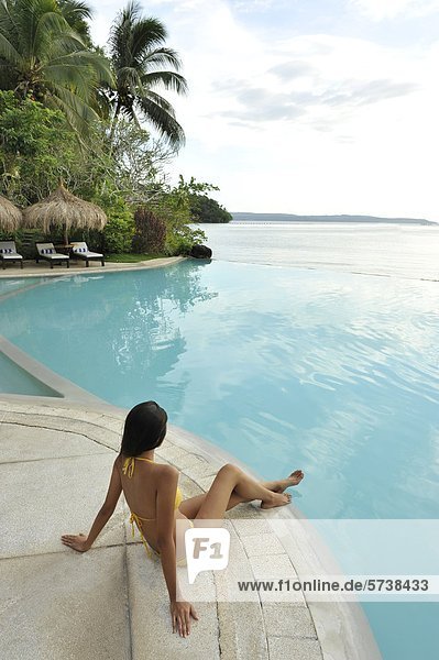 Philippines  Davao  Samar Island  Paerl Farm resort  woman in pool                                                                                                                                  
