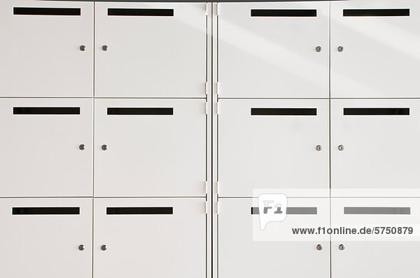 White lockers in empty office block  close up