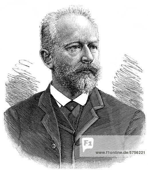 Historische Zeichnung  Portrait von Pjotr Iljitsch Tschaikowski  oder Peter Tschaikowski  1840 - 1893  ein russischer Komponist