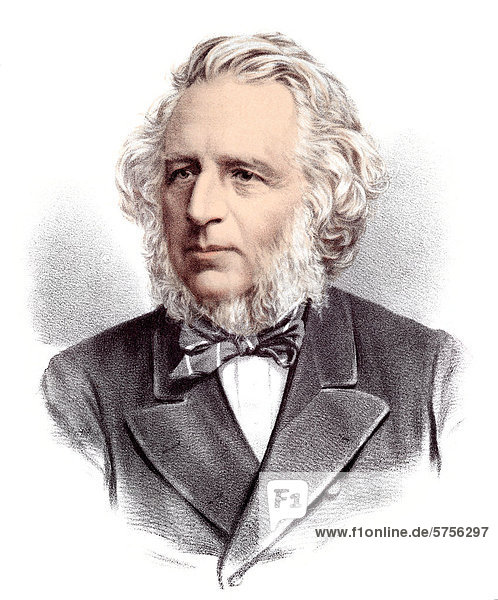 Historische Chromolithographie aus dem 19. Jahrhundert  Portrait von Sir Charles Reed  1819 - 1881  ein britischer Politiker