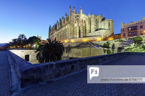 Kathedrale La Seu  Parc de la Mar  Altstadt  Ciutat Antiga  Palma de Mallorca  Mallorca  Balearen  Spanien  Europa
