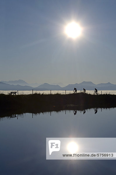 Mountainbiker am Salvensee Hohe Salve Kitzbühler Horn Kitzbühler Alpen Tirol Österreich Europa