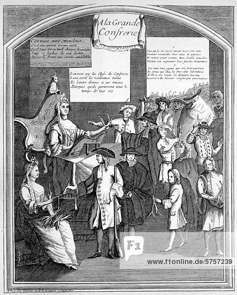 Das Schicksal aller Ehemänner  symbolischer satirischer Kupferstich  Frankreich  ca. 1700