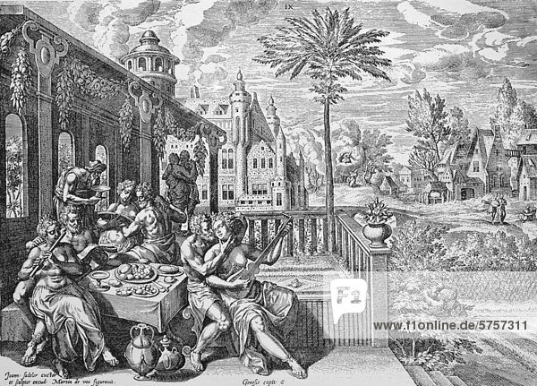 Die Freuden des Bacchus  der Zeres und der Venus  Kupferstich von Johann Sadeler  1750