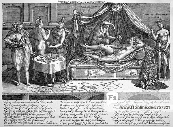 Orgie  symbolisch-satirischer Kupferstich von W. Hacht  1578