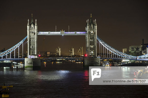Illuminated Tower Bridge at night  River Thames  London  England  United Kingdom  Europe