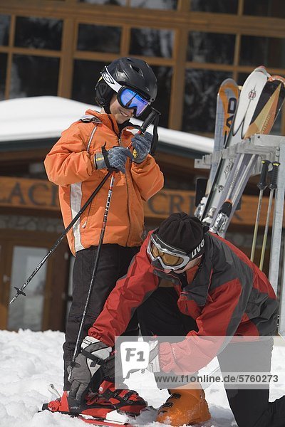 Ski Menschlicher Vater Sohn Hilfe